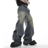 NOYMEI Male Y2k Vintage Patchwork Jeans